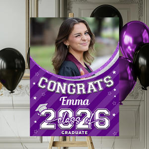 Class Of 2026 Welcome Sign - Personalized Custom Photo Grad Party Sign Canvas