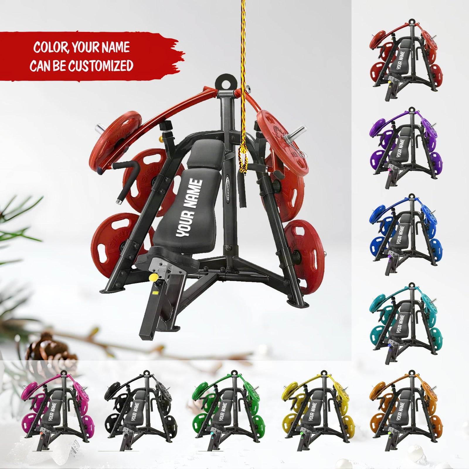 Personalized Weight Lifting Machine Christmas Ornament, Fitness Workout Acrylic Ornament, Gym Body Builder Gift