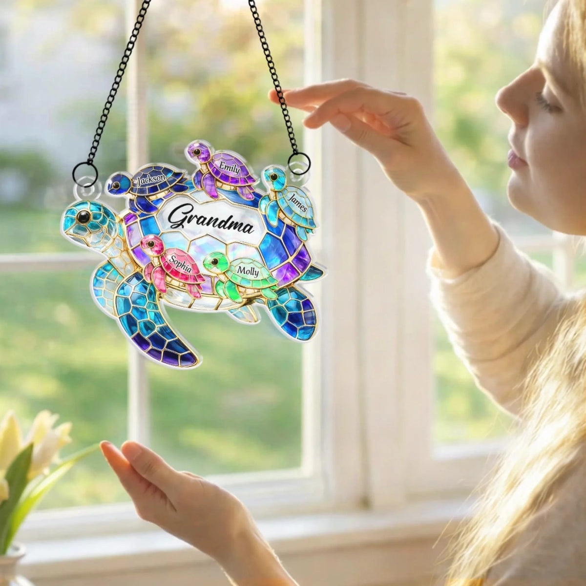 Custom Window Hanging Suncatcher Ornament - Personalized Mother's Day Birthday Gifts For Mom, Grandma