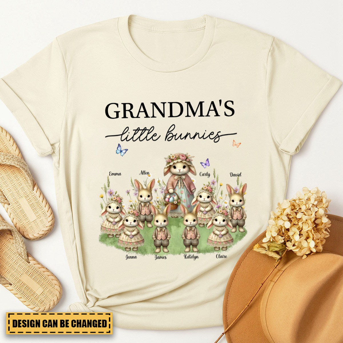 Vintage Grandma Bunny Easter Personalized  Pure Cotton T-Shirt