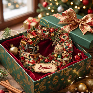 Retro Sewing Machine Personalized Wreath Ornament Gift for Sewing Lovers