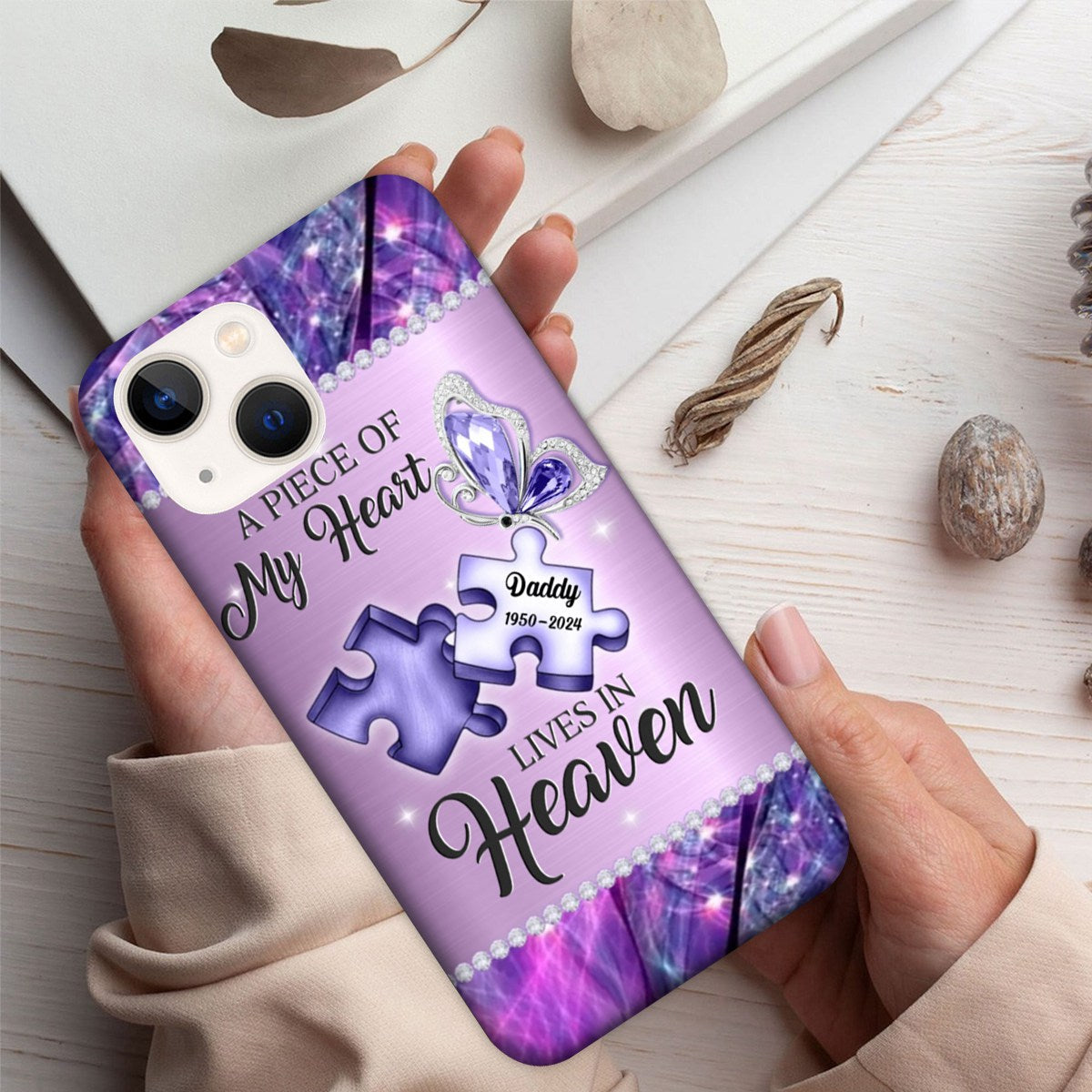 Personalized Memorial Phone Case- A Piece Of My Heart Lives In Heaven - Memorial Gift Idea for Father's Day