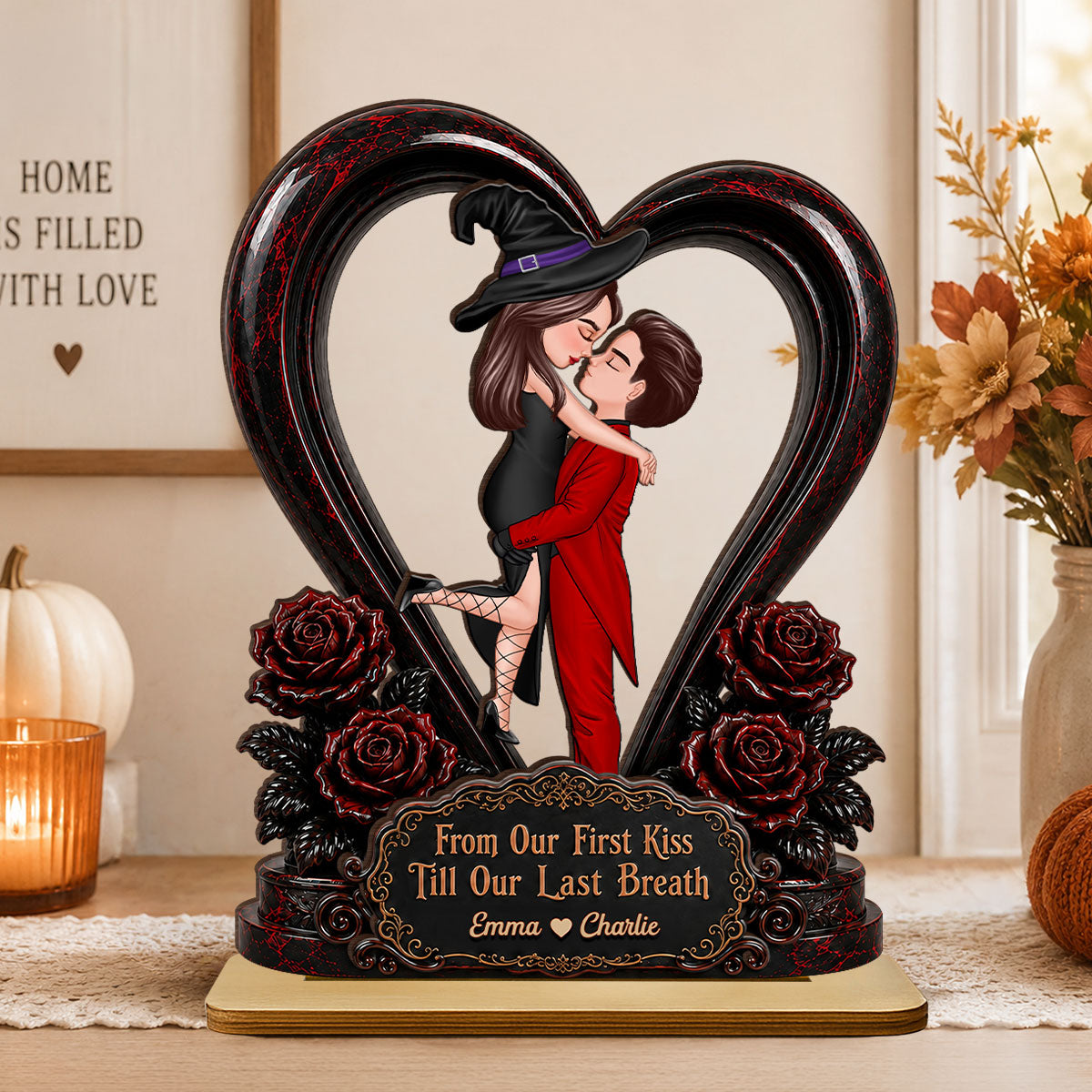 "From Our First Kiss To Our Last Breath" – Halloween Couple Wooden Plaque | Personalized Keepsake For Him & Her