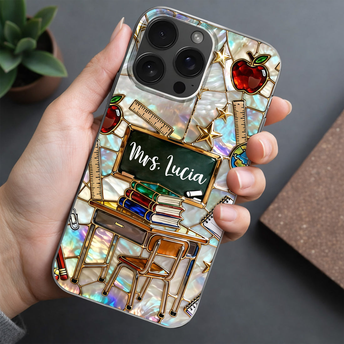Classroom Inspired Book & Apple Design – Personalized Clear Phone Case | Gift For Teachers & Educators