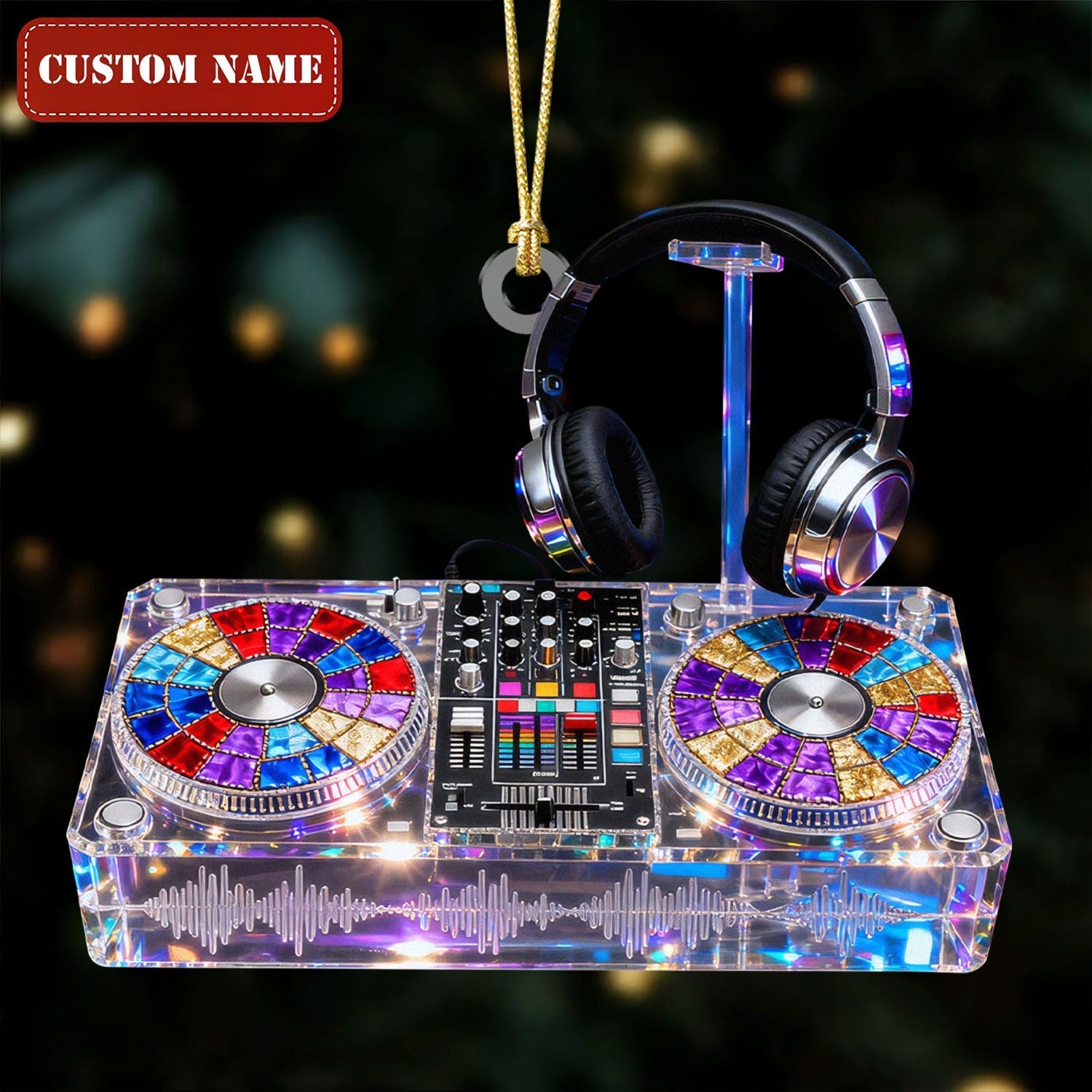 Custom Name Disc Jokey Stained Glass Effect Acrylic Christmas Ornament, Gift For DJ
