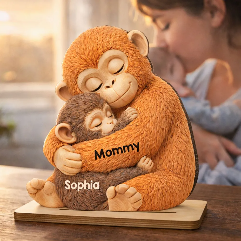 Mother Monkey & Children, Baby Monkey Punch - Personalized Wooden Plaque