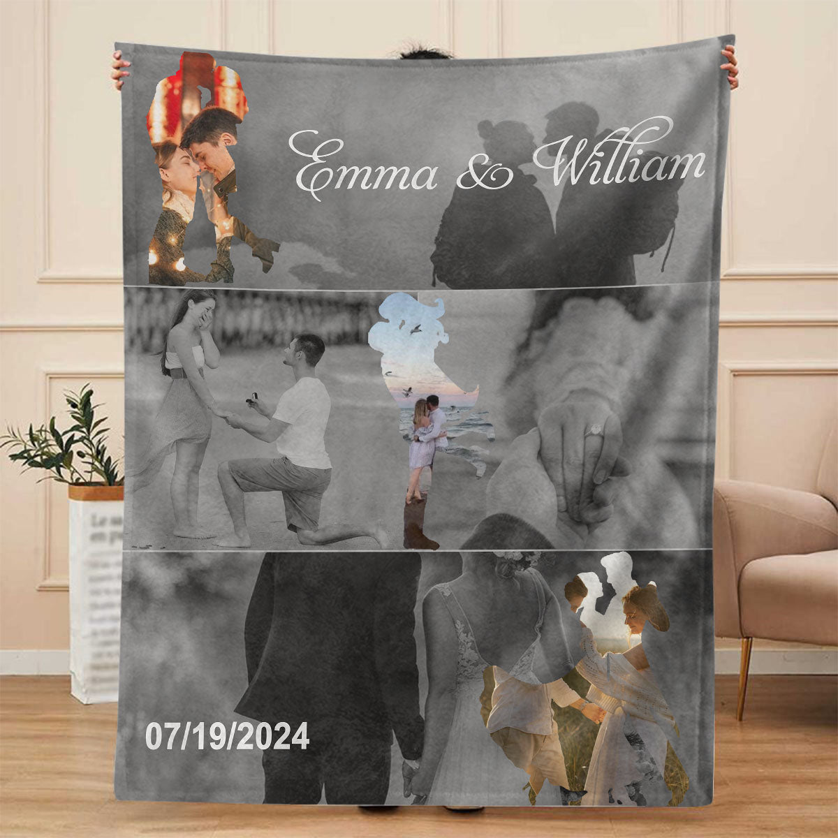 Met - Engaged - Married - Custom Photo Collage Blanket Personalized Couple Anniversary Wedding Gift
