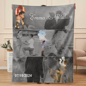 Met - Engaged - Married - Custom Photo Collage Blanket Personalized Couple Anniversary Wedding Gift