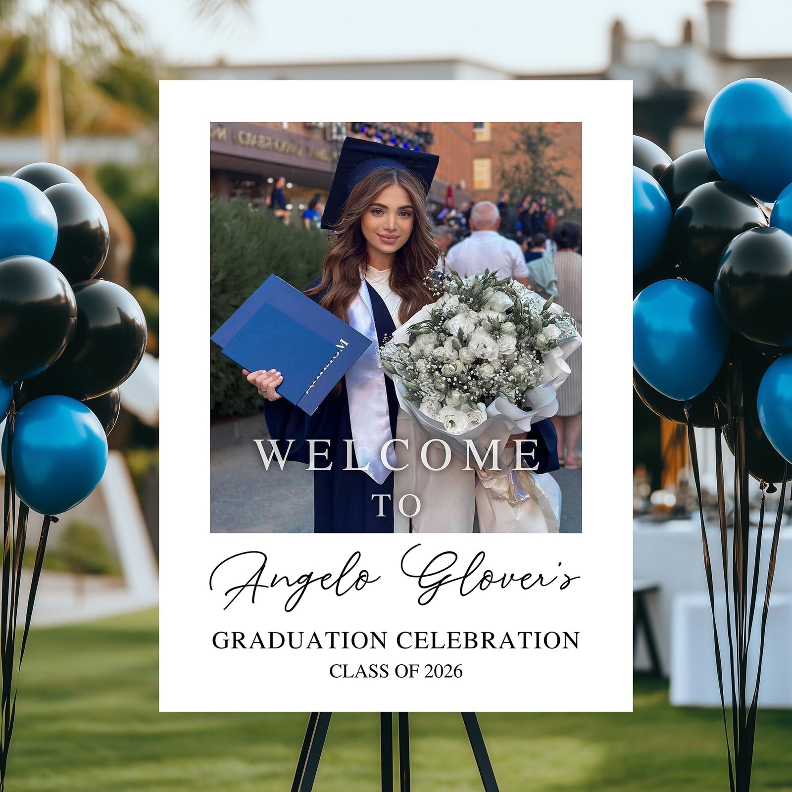 Custom Class Of 2026 - Graduation Party Welcome Sign - Personalized Custom Photo Grad Party Sign Canvas