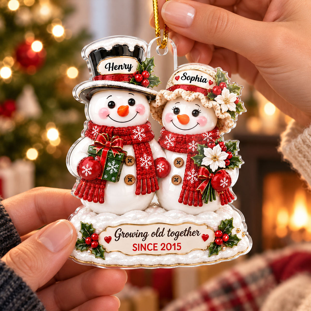"Snowman Couple – Growing Old Together" – Personalized Acrylic Ornament | Christmas Keepsake For Him & Her