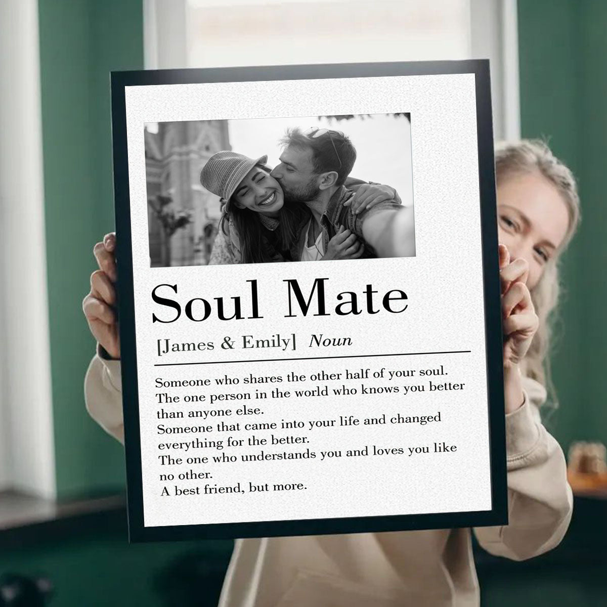Soul Mate - Personalized Custom Couple Photo and Name Canvas Poster Valentine's Gift for Him, Her