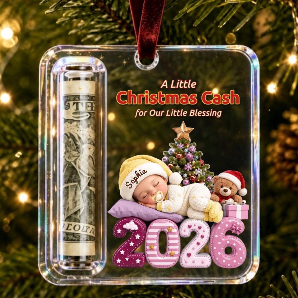 Personalized Christmas Cash Gift Holder Ornament – Custom Acrylic Keepsake For Holiday Gifting