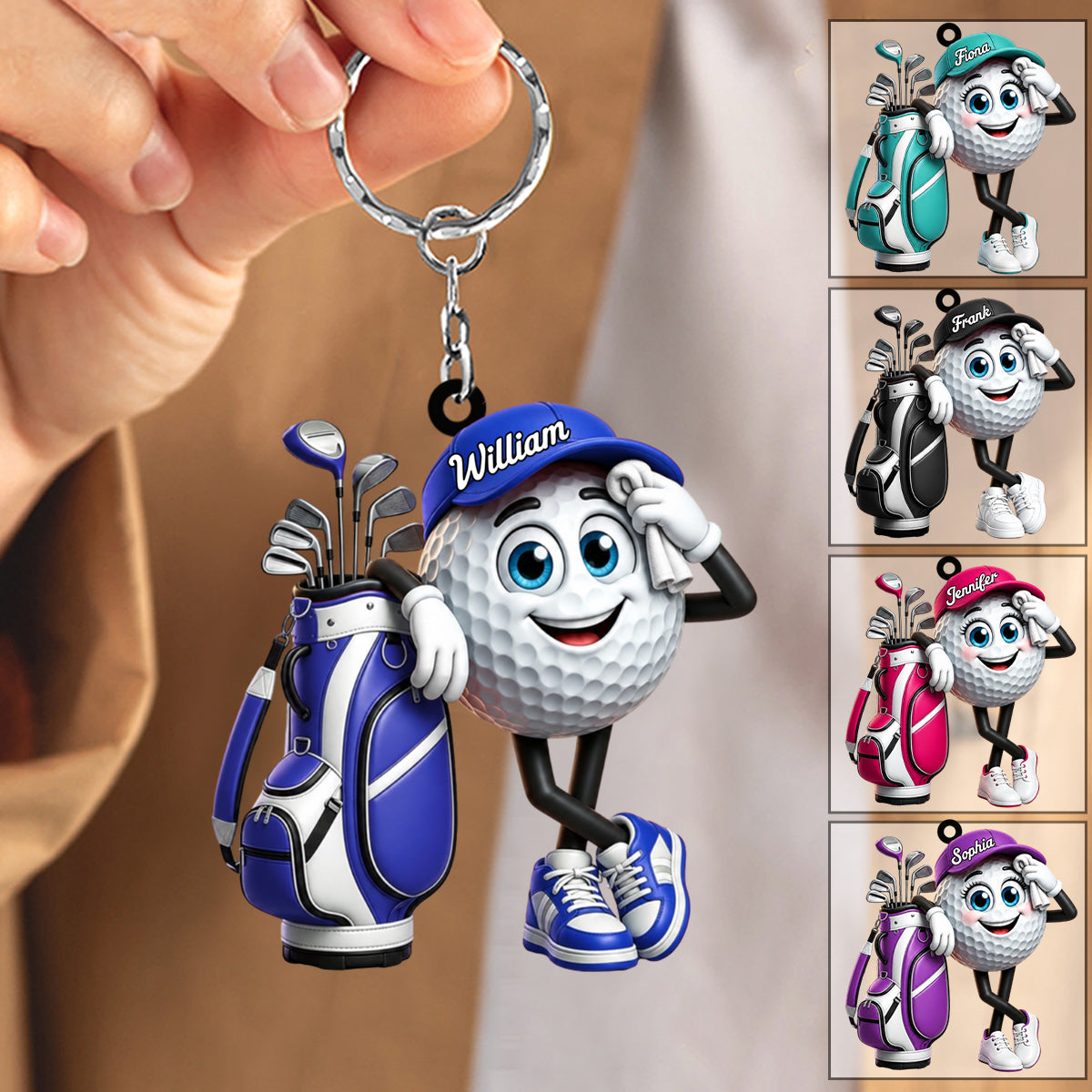 Cute Sweaty Golf Ball Mascot Keychain - Personalized Golf Mascot Keychain Gift for Male & Female Golfer