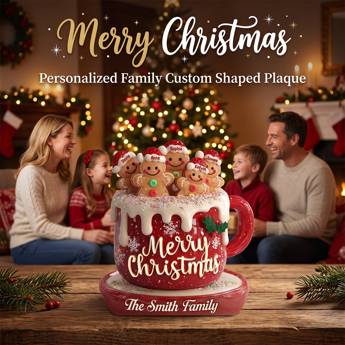 "Merry Christmas" Personalized Family Custom Shaped Acrylic Plaque – Custom Name Holiday Keepsake Gift For Families