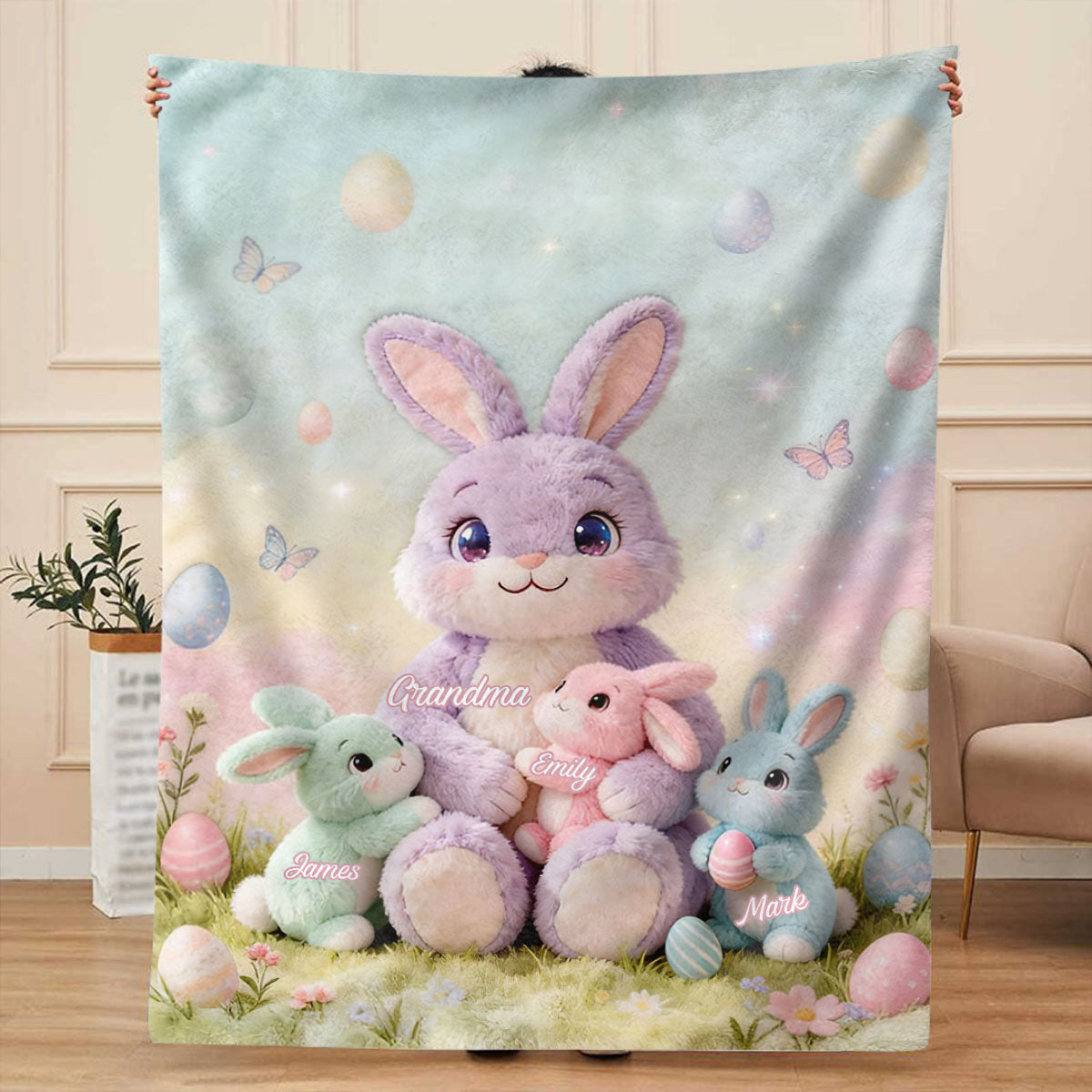 Snuggle Up with Nana Bunny – Personalized Easter Blanket for Grandma