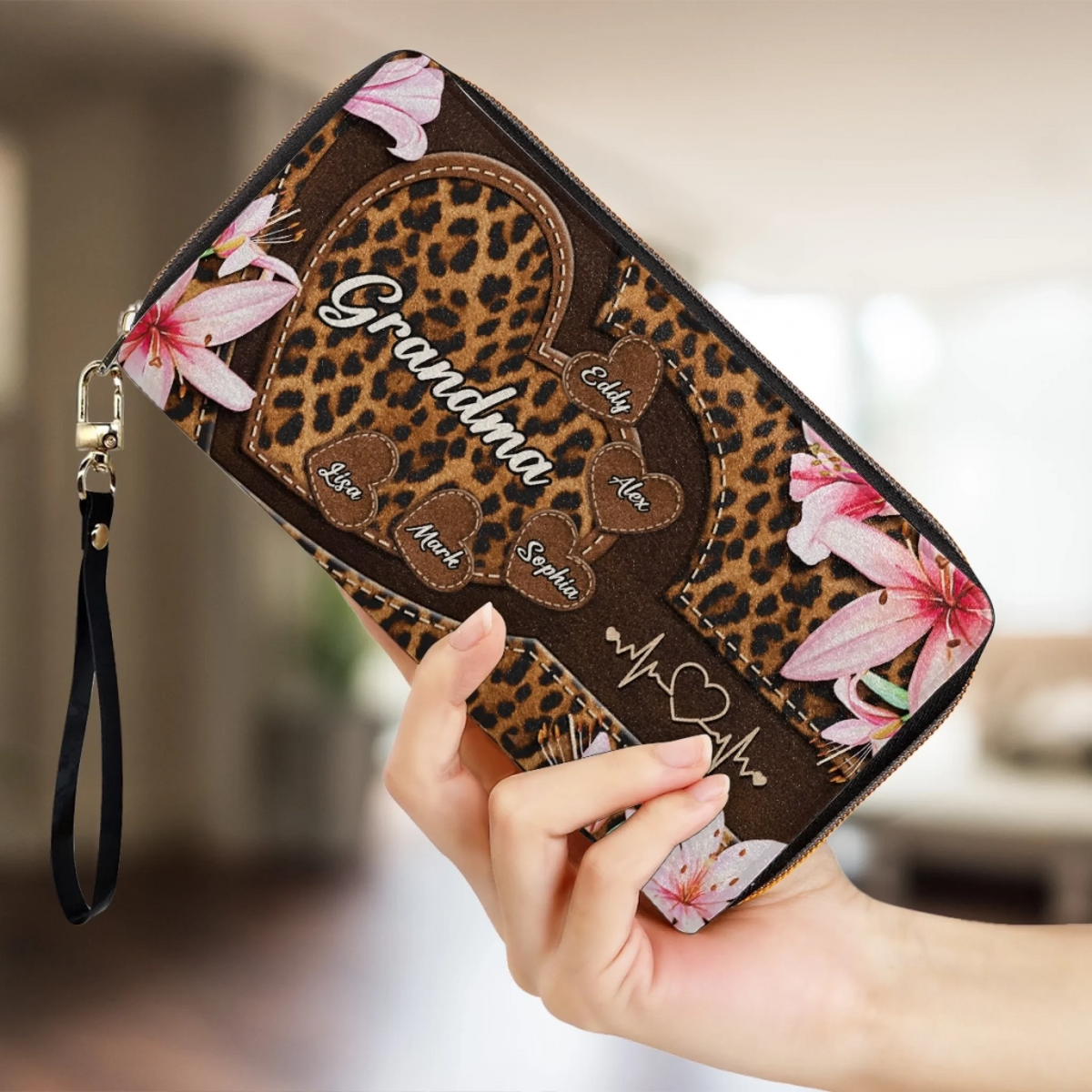 Custom Leather Long Wallet - Personalized Gifts For Mother, Grandmother - One Beat, One Love