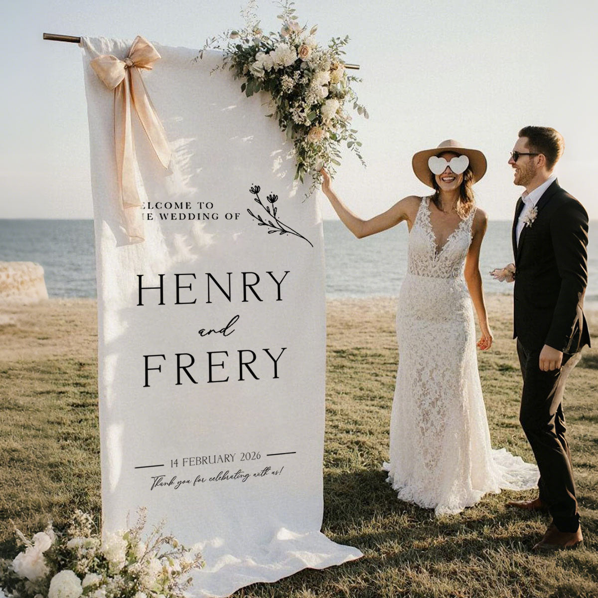 Custom Fabric Wedding Welcome Sign • Modern Wedding Sign • Wedding Banner • Personalized Wedding Decor • Engagement Party Sign