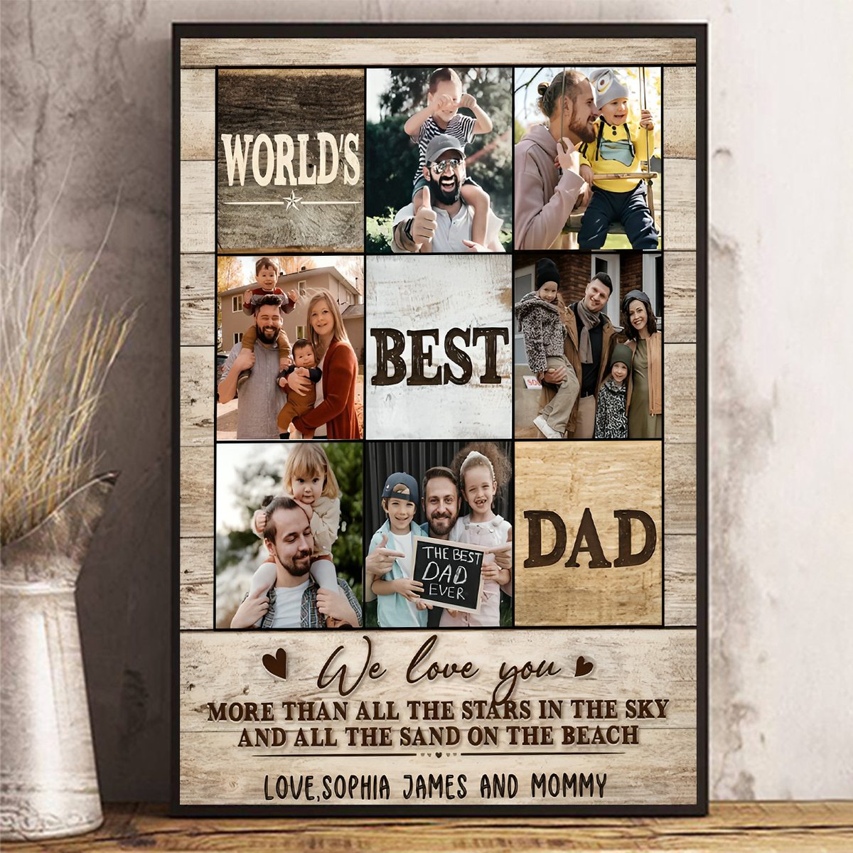 World’s Best Dad Custom Photo Canvas Poster,Personalized Personalized Fathers Day Picture Gift
