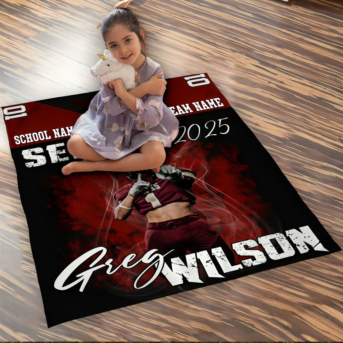 Personalized Custom Photo Football Jersey Blankets For Football Family Game Day