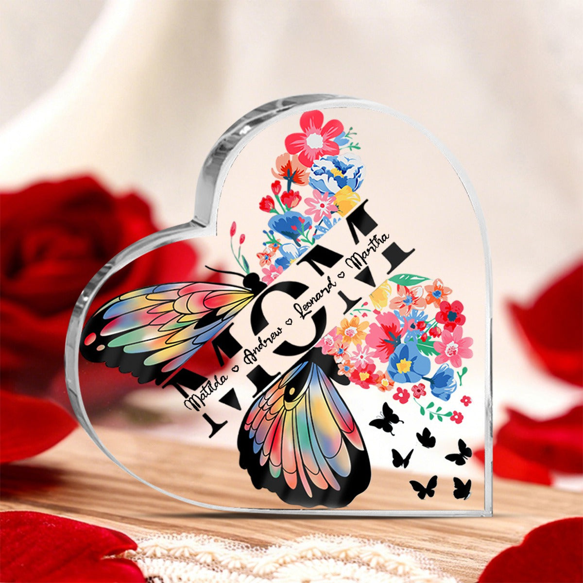 Mom We Love You - Personalized Heart Shaped Acrylic Plaque