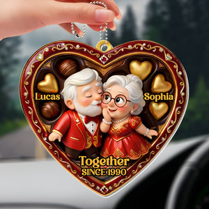 "Together Since [Year]" Heart Ornament With Elderly Couple – Personalized Gift For Grandparents & Couples