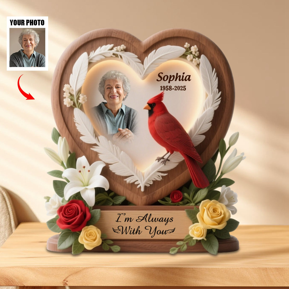 Heart Cardinal Memorial Personalized Acrylic Plaque Custom Shape