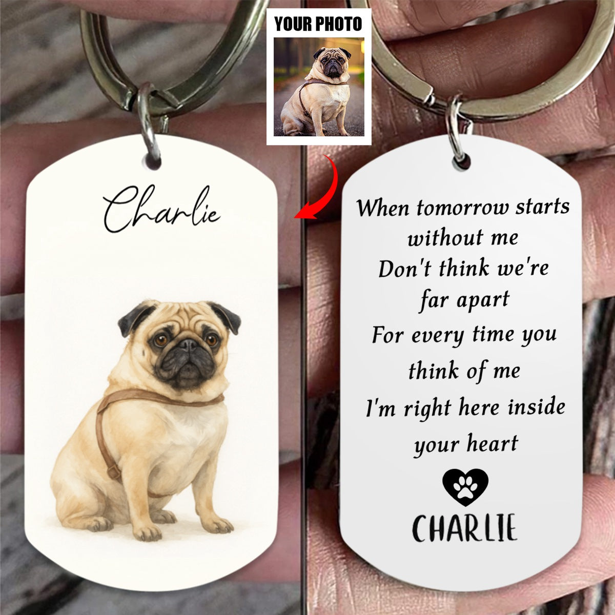 Custom Watercolor Photo Forever My Furry Angel - Memorial Personalized Keychain - Sympathy Gift For Pet Owners, Pet Lovers
