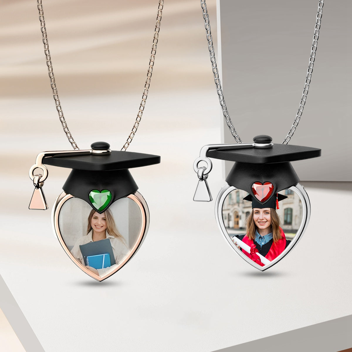 Personalized Photo Dainty Birthstone Graduation Cap Necklace