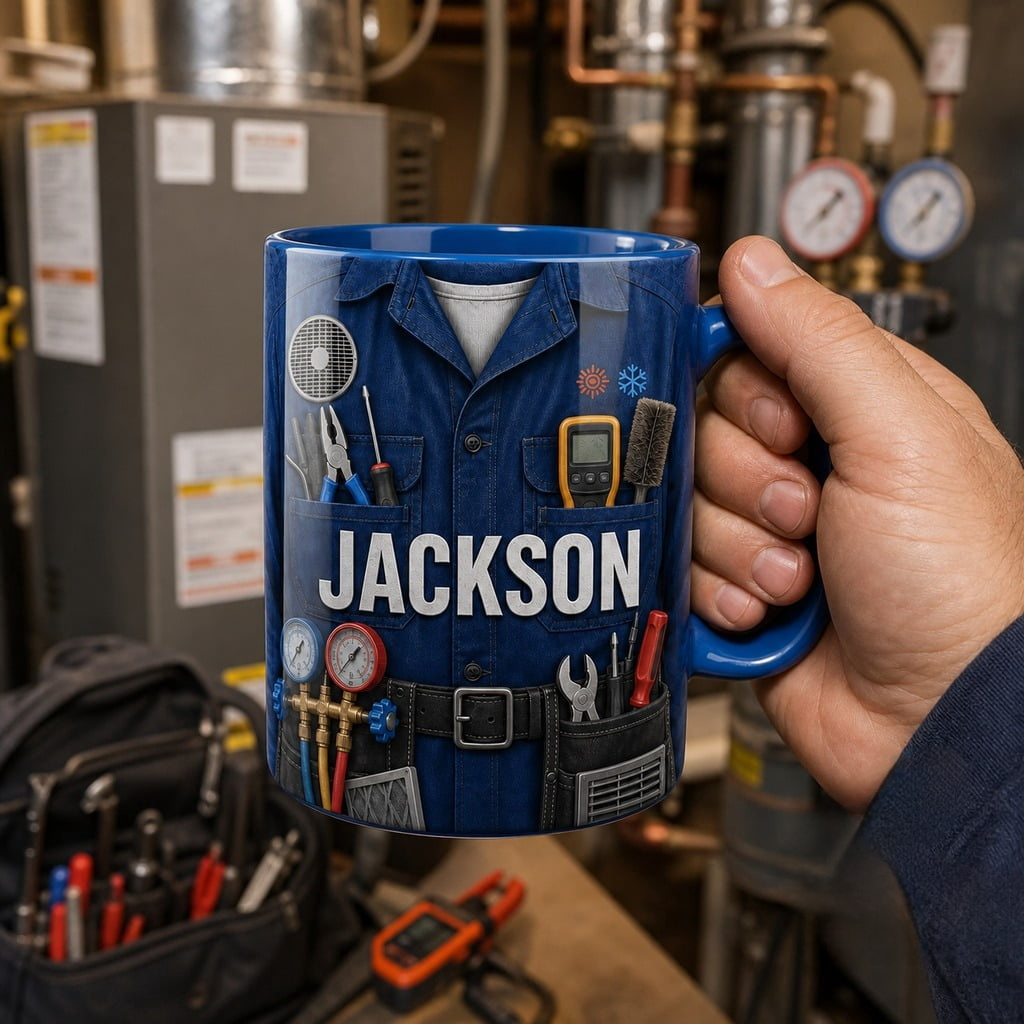 Personalized HVAC Technician Accent Mug | Custom Name Coffee Cup, Work Desk Gift For HVAC Workers