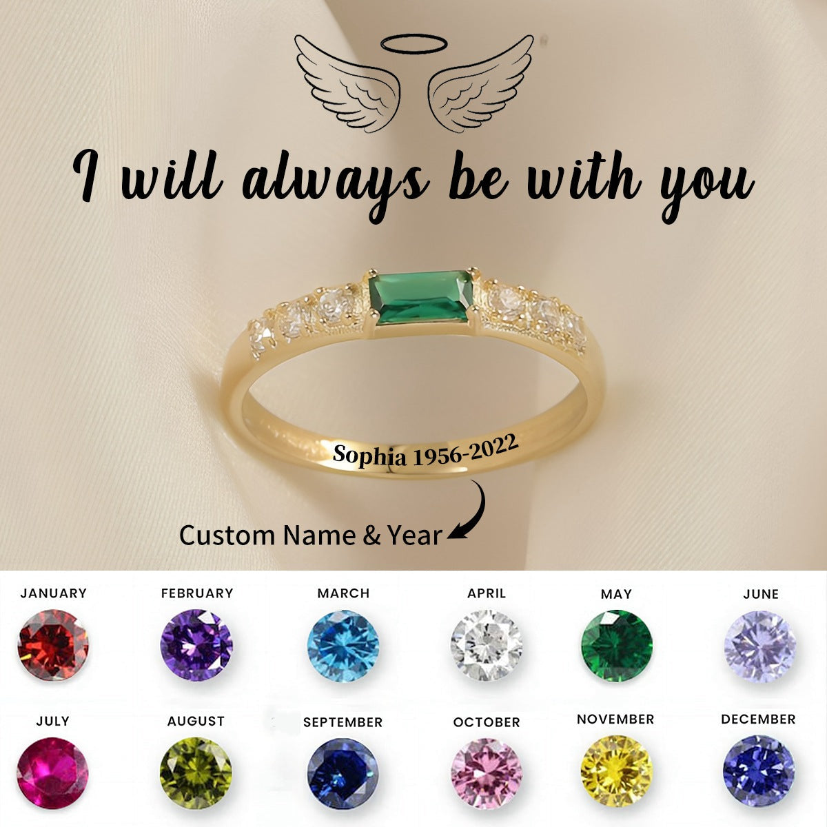 Personalized Birthstone Memorial Ring-- Memorial Gift For Family, Friend