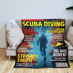 Personalized Scuba Diving Magazine Cover Blanket, Custom Scuba Diving Dad Gift, Scuba Diving Lover Gift