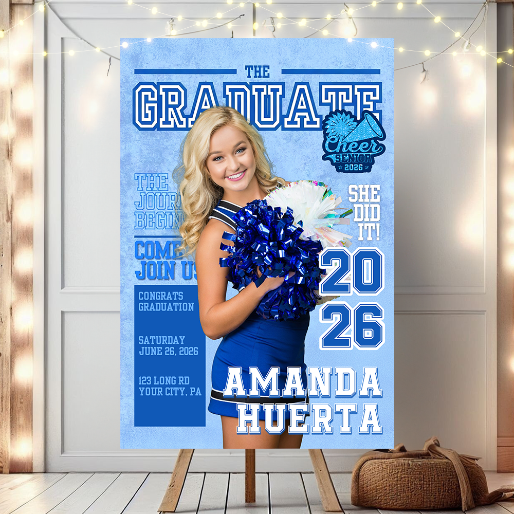 Cheerleading Class Of 2026 Welcome Sign - Personalized Custom Photo Grad Party Canvas Sign