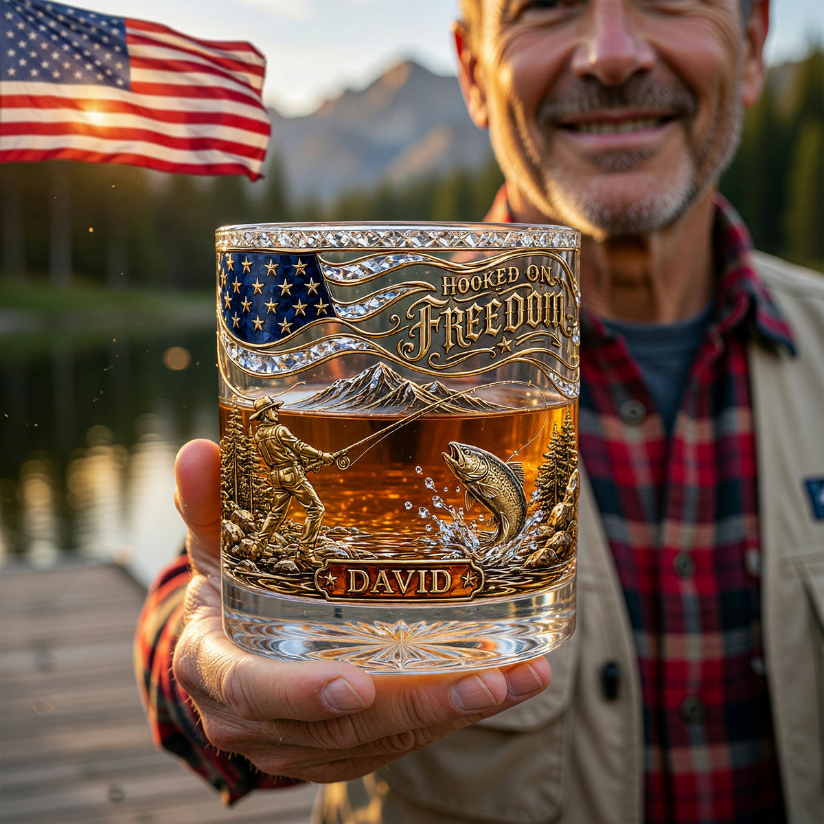 Personalized "Hooked On Freedom" Fishing Whiskey Glass – Gift For Fishing Lovers