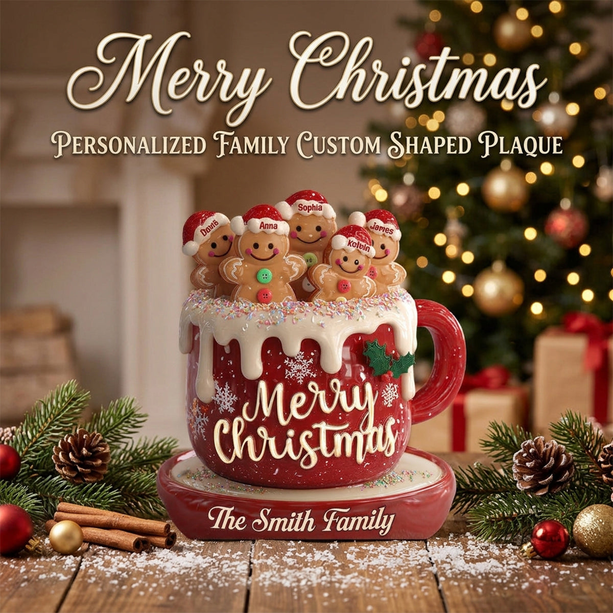 "Merry Christmas" Personalized Family Custom Shaped Acrylic Plaque – Custom Name Holiday Keepsake Gift For Families