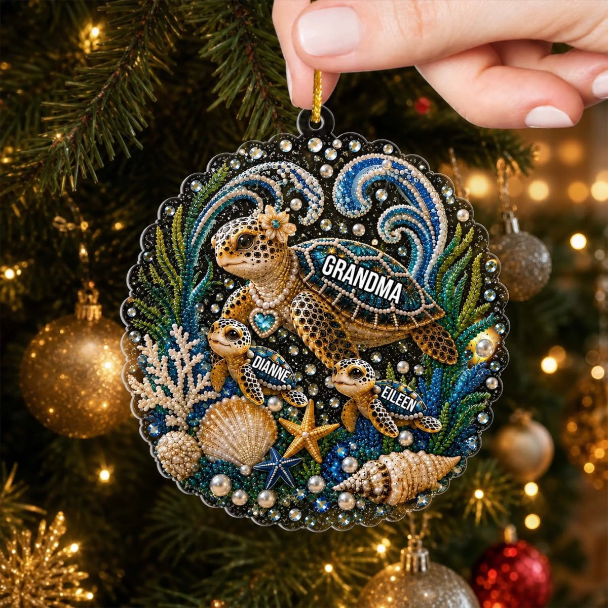 "Blessed To Be Called Grandma" – Personalized Acrylic Ornament | Gift For Grandma, Mom & Sea Turtle Family