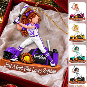 Just A Girl Who Loves Softball – Personalized Christmas Ornament | Custom Player Name Keepsake Gift For Softball Players & Fans
