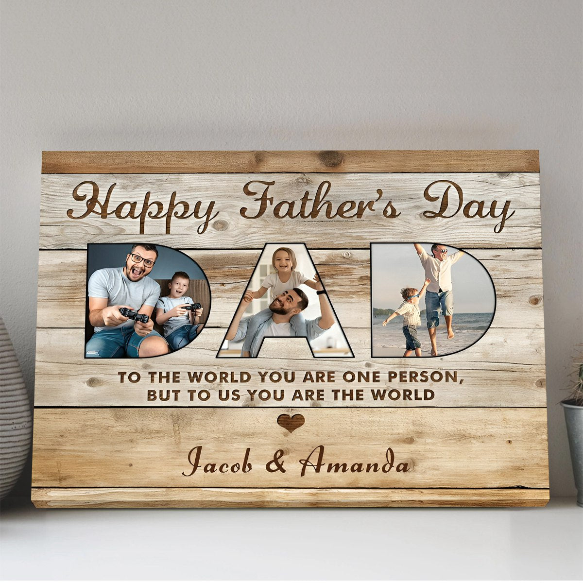 Personalized Father’s Day Gift - Dad You Are The World - Custom Photo Collage Canvas Poster