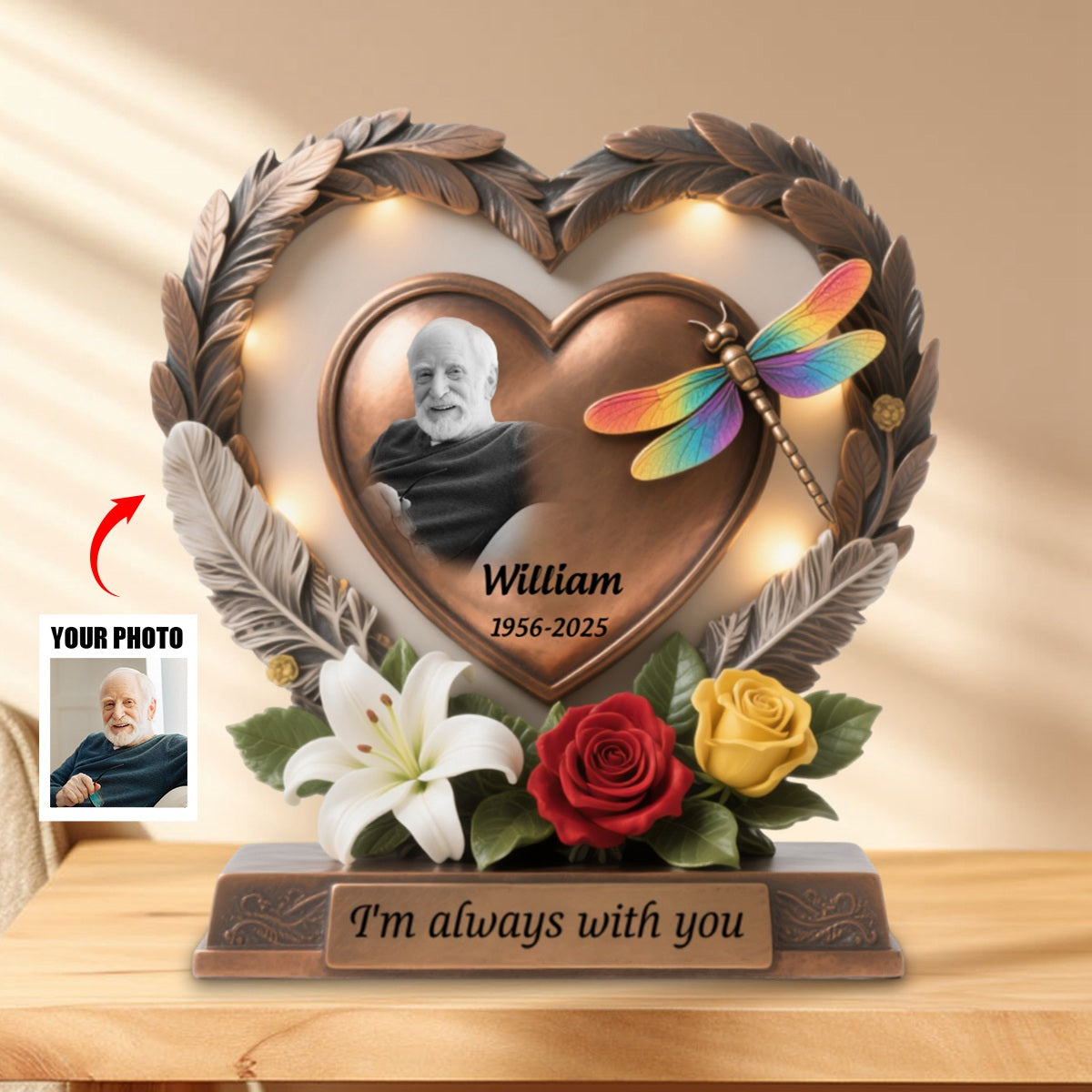 I'm always with you - Personalized Heart Dragonfly Memorial Acrylic Plaque