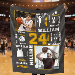 Basketball Name Blanket Personalized With Photo, Custom Gifts For Basketball Players, Senior Basketball Gifts For Him