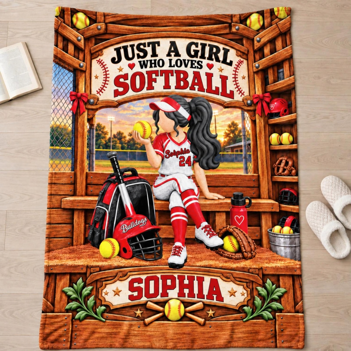 "Just A Girl Who Loves Softball" Personalized Softball Blanket – Custom Player Name Gift For Softball Players & Softball Lovers