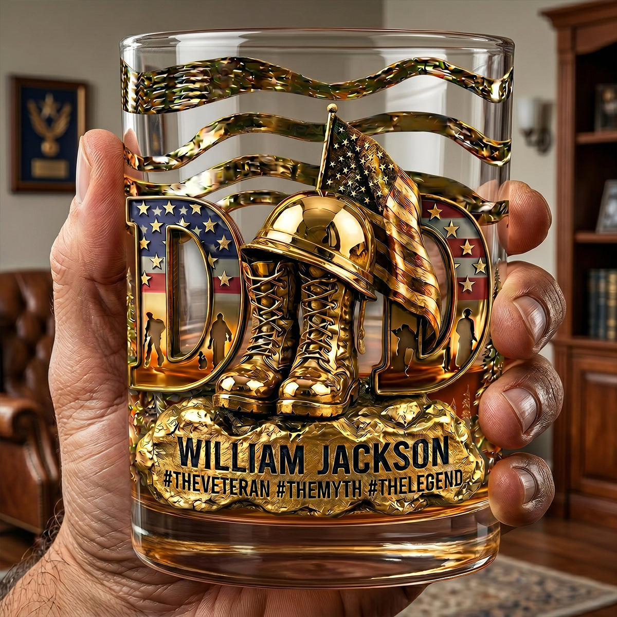 Gift For Veteran Dad – Personalized "Proud Veteran Dad" Drinking Glass