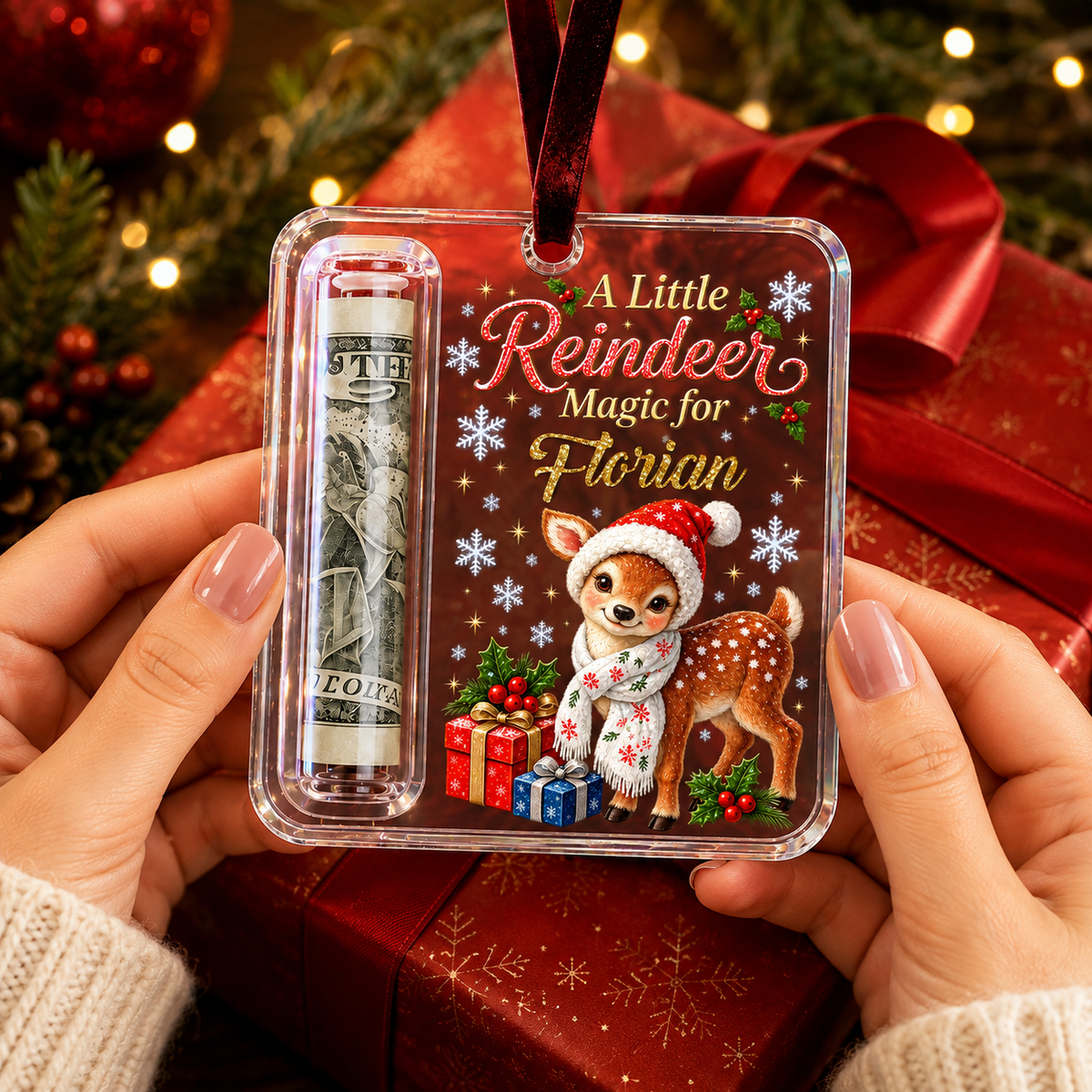 Custom Name Christmas Money Holder Acrylic Ornament – Personalized Holiday Keepsake For Family & Kids