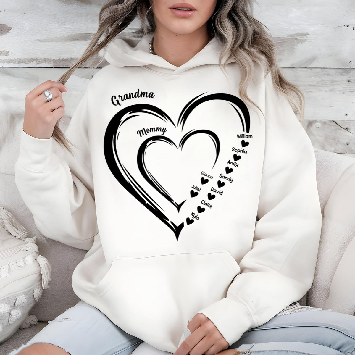 Personalized Heart In Heart grandma Pure cotton hoodie