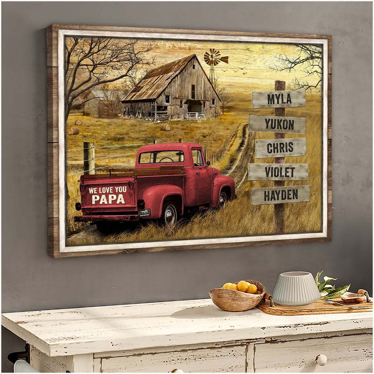 Personalized Vintage Truck Canvas Print – Custom Names | Unique Dad Gift