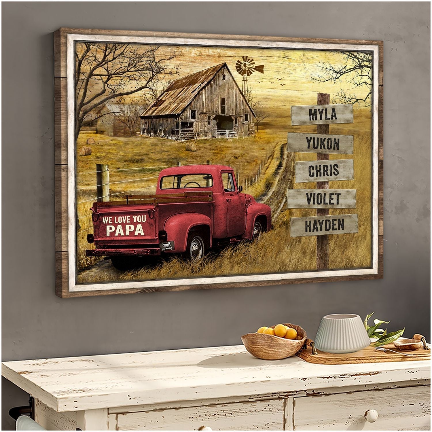 Personalized Vintage Truck Canvas Print – Custom Names | Unique Dad Gift