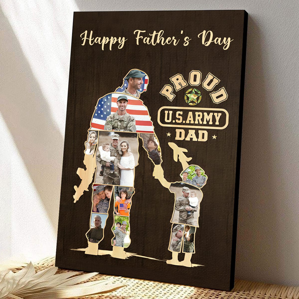 Personalized Army Dad and Son Canvas, Army Soldier Photo Collage Canvas