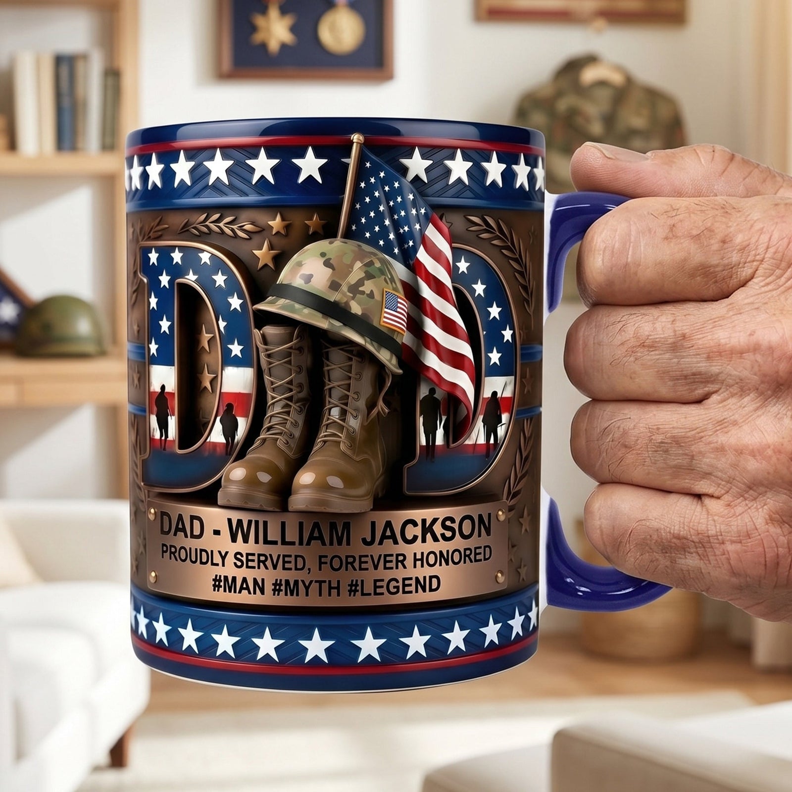 Gift For Dad – Personalized "Proud Veteran Dad" Accent Coffee Mug