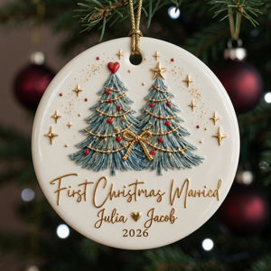 Personalized First Christmas Married Ornament – Custom Couple Names & Year, Two Christmas Trees Keepsake For Newlyweds, Mr & Mrs Gift 2026