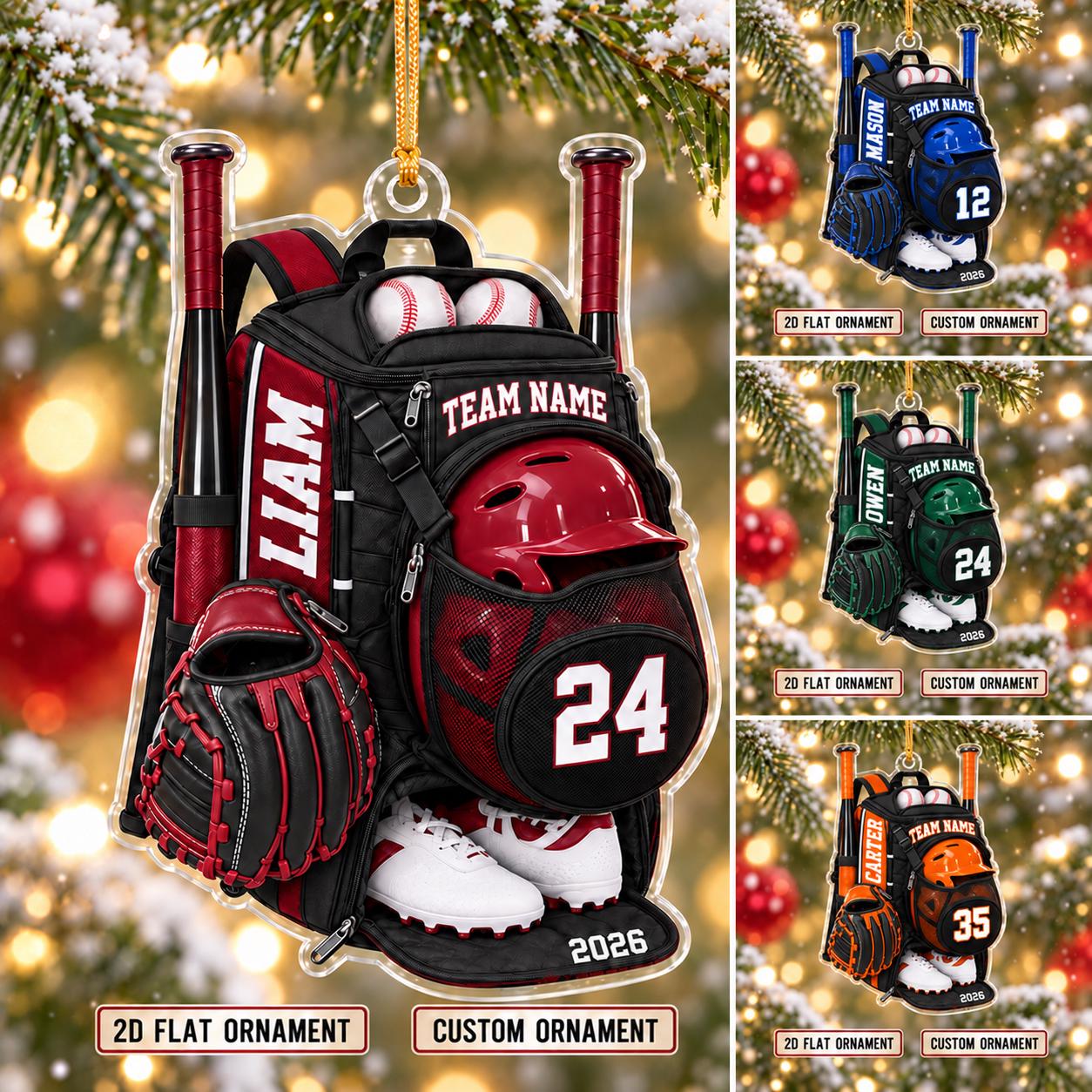 Personalized Baseball Gear Bag Christmas Ornament 2026 – Custom Name, Number & Team Acrylic Keepsake | Gift For Players & Coaches