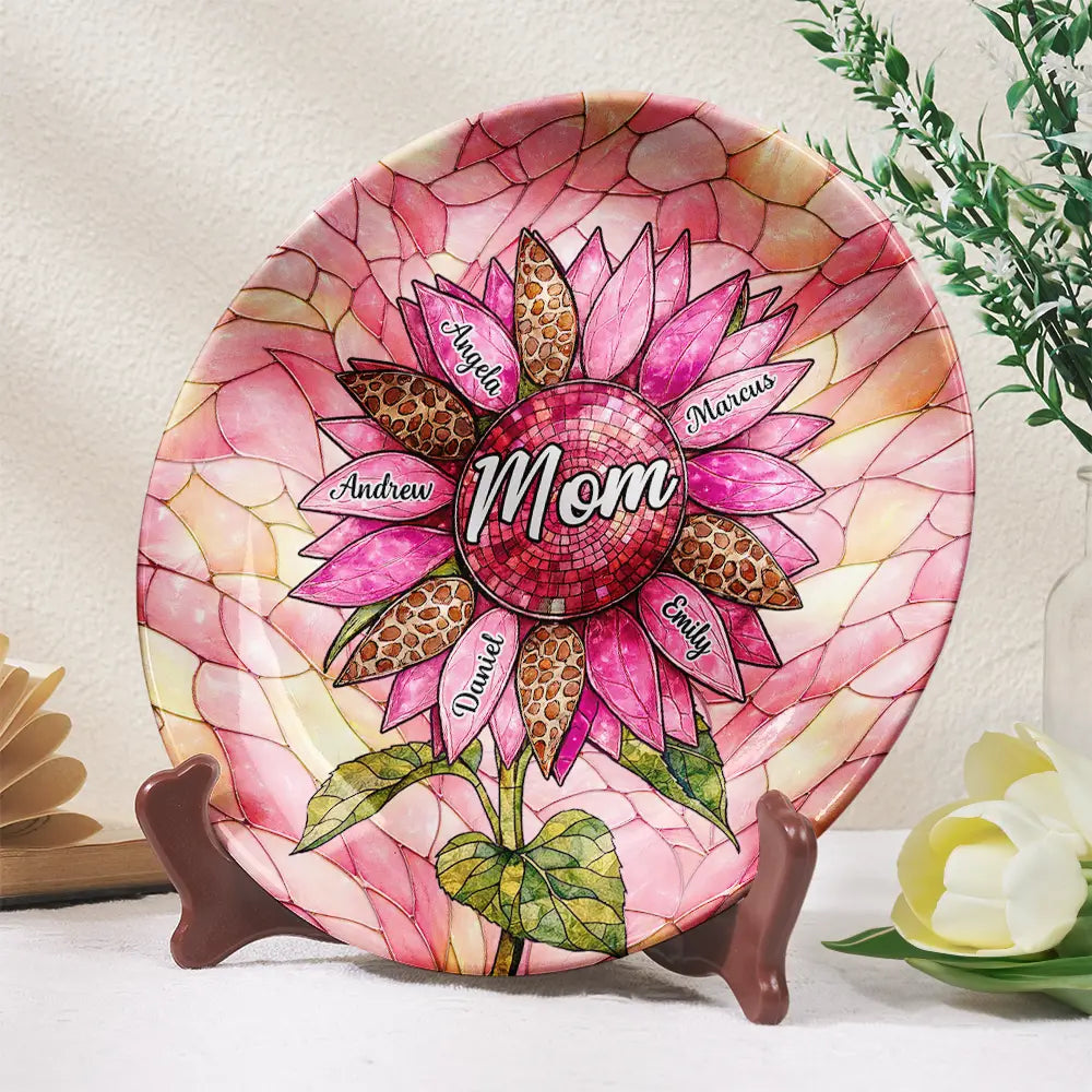 Personalized Sunflower Ceramic Plate – Gift For Nana, Auntie, Mom & Family